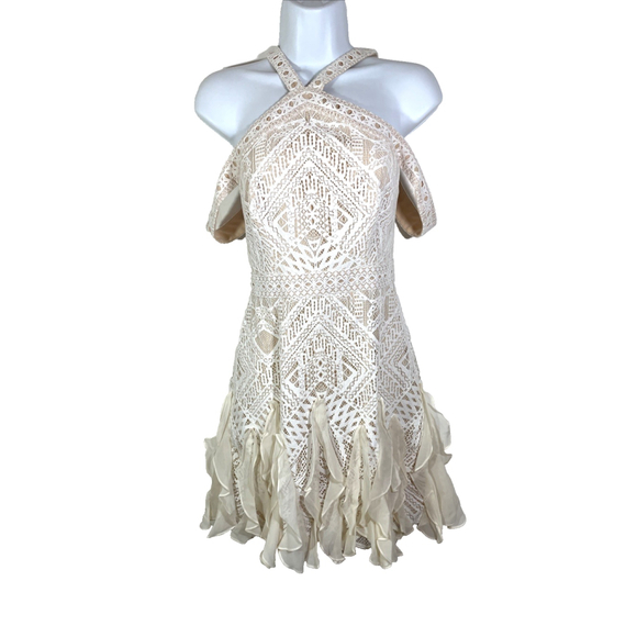BCBGMaxazria Ivory Leighann Lace Halter Off Shoulder Cocktail Dress Sz 0 - Picture 2 of 9